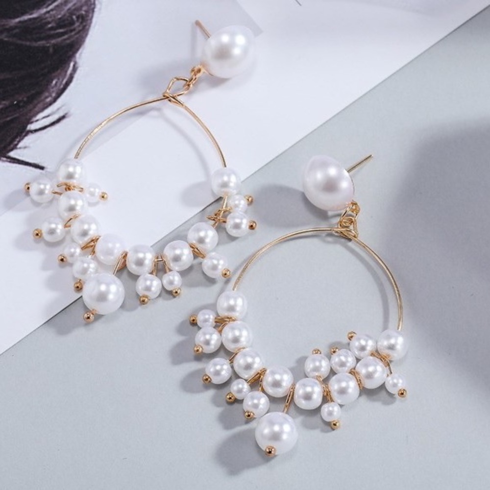 Pearl Drop Hoop Earrings